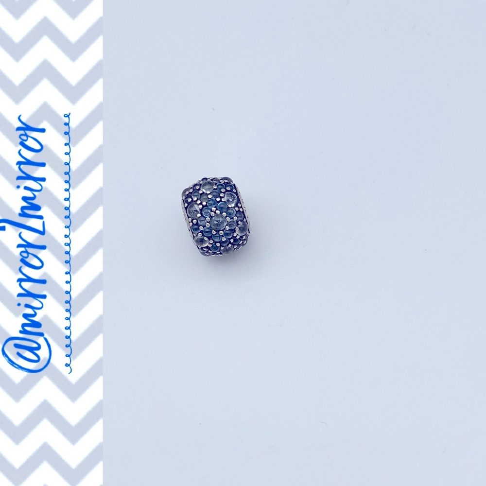 Pandora Silver Pavé Flower Charm with Blue Stones